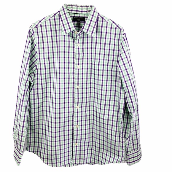 Banana Republic Plaid Checkered Button Down Large - Picture 2 of 7